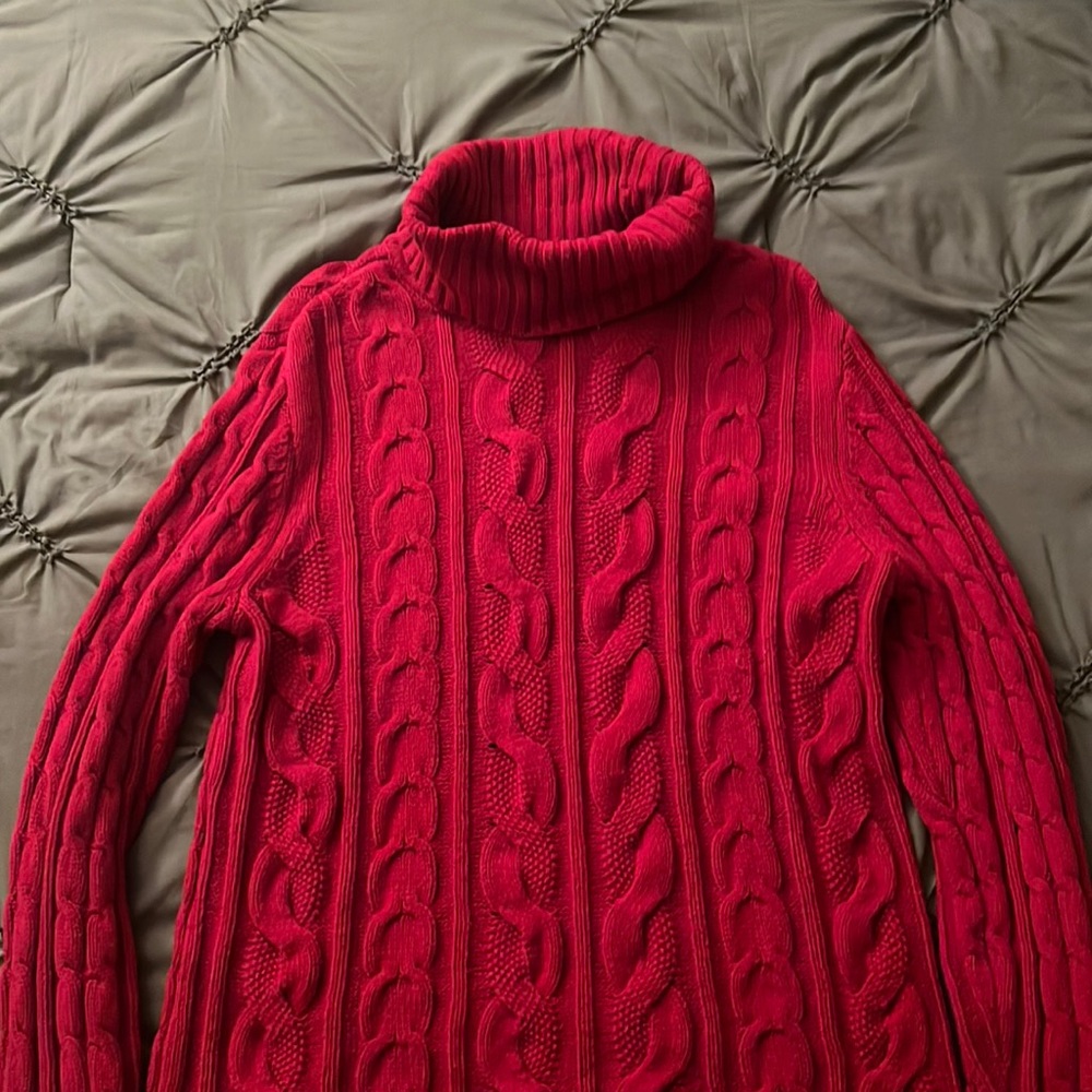 Red cotton sweater great for fall or winter.
